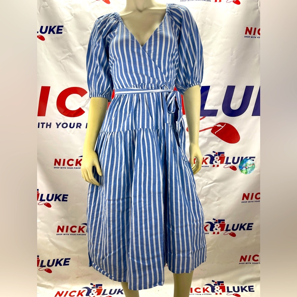 Old Navy Blue and White Striped Midi Dress